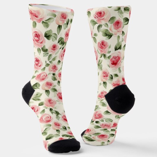 Cream Pink Roses Floral   Sokken (Gebogen)