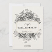 Cream  Pioen bruiloft uitnodiging (Voorkant)