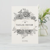 Cream  Pioen bruiloft uitnodiging (Staand voorkant)