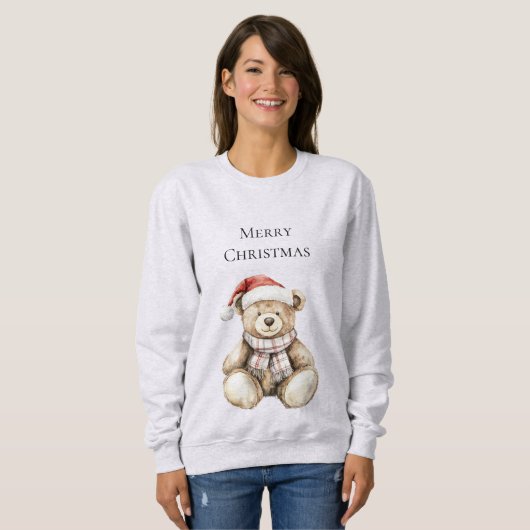 Cream Plaid Christmas Teddy Bear Trui (Voorkant volledig)