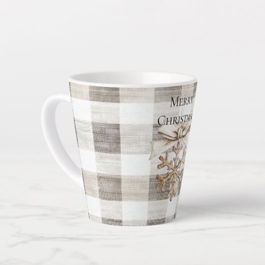 Cream Plaid Stripes Christmas Snowflake Latte Mok (Linkerhoek)