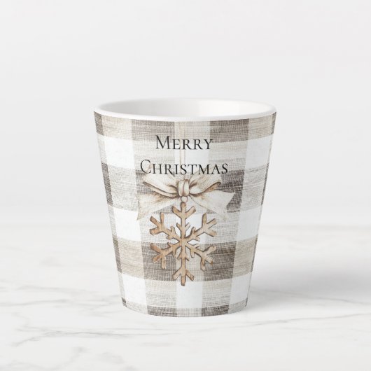 Cream Plaid Stripes Christmas Snowflake Latte Mok (Voorkant)