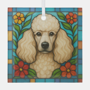 Cream Poedel Hond "Glas in lood" Glas Ornament
