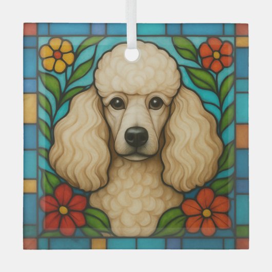 Cream Poedel Hond "Glas in lood" Glas Ornament (Voorkant)