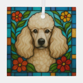 Cream Poedel Hond "Glas in lood" Glas Ornament (Achterkant)