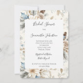 Cream Poinsettia Blue Floral Vrijgezellenfeest Kaart (Voorkant)