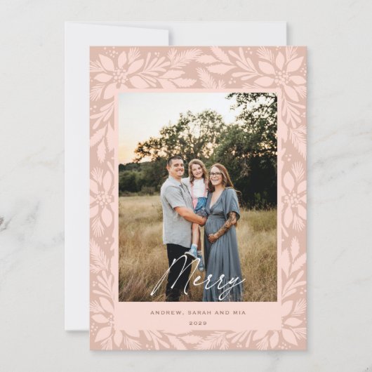 Cream Poinsettia kerstontwerp Feestdagenkaart (Voorkant)