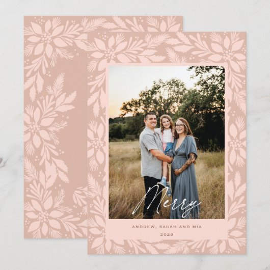 Cream Poinsettia kerstontwerp Feestdagenkaart (Voorkant / Achterkant)