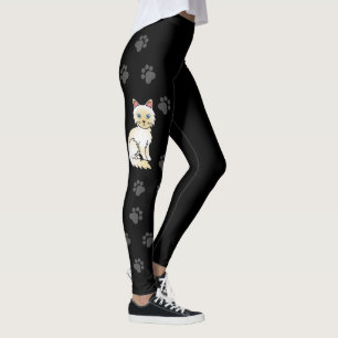 Cream Point Birman/Ragdoll Cute Cat & Paws Black Leggings