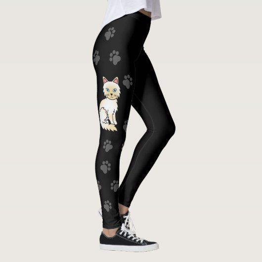 Cream Point Birman/Ragdoll Cute Cat & Paws Black Leggings (Rechts)