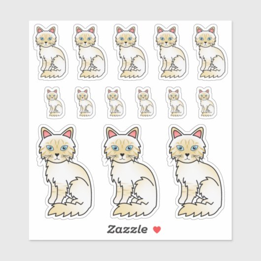 Cream Point Tabby Birman/Ragdoll Cartoon Cats Sticker (Vel)
