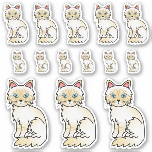 Cream Point Tabby Birman/Ragdoll Cartoon Cats Sticker (Voorkant)
