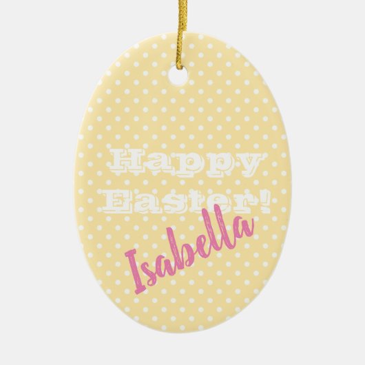 Cream PolkaDot Happy Pasen Keramisch Ornament (Voorkant)