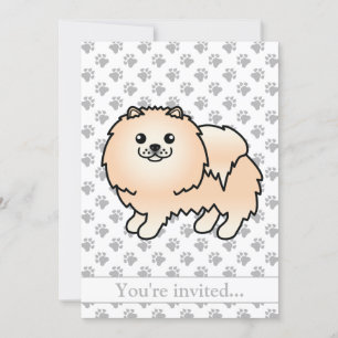 Cream Pomeranian Cute Cartoon Dog Birthday Party Kaart