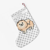 Cream Pomeranian Cute Cartoon Dog & Name Kleine Kerstsok (Achterkant (Hangend))