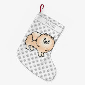 Cream Pomeranian Cute Cartoon Dog & Name Kleine Kerstsok (Voorkant (Hangend))