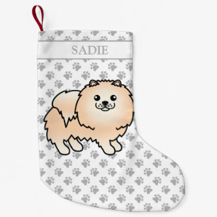 Cream Pomeranian Cute Cartoon Dog & Name Kleine Kerstsok