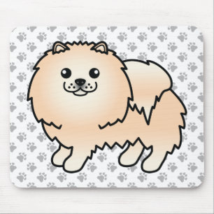 Cream Pomeranian Cute Cartoon Dog & Paws Muismat
