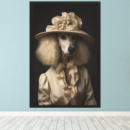 Cream Poodle Flower Pet Canvas Afdruk (Insitu (Houten vloer))