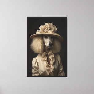 Cream Poodle Flower Pet Canvas Afdruk