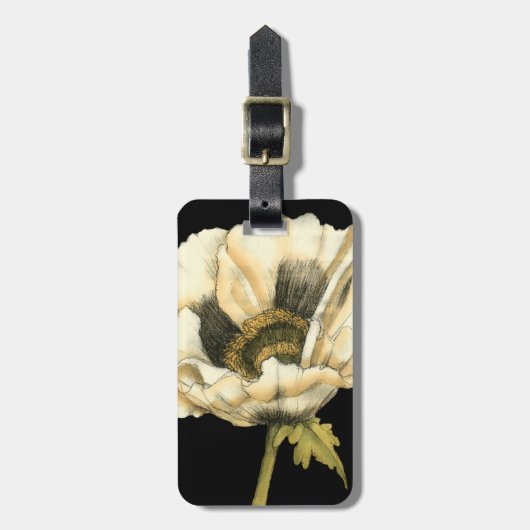 Cream Poppy-ventilator op zwarte achtergrond Bagagelabel (Voorkant verticaal)