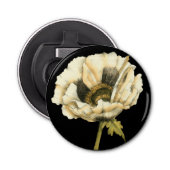Cream Poppy-ventilator op zwarte achtergrond Button Flesopener (Voorkant)