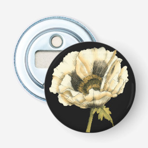 Cream Poppy-ventilator op zwarte achtergrond Button Flesopener