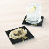 Cream Poppy-ventilator op zwarte achtergrond Glazen Onderzetter (Schuin)