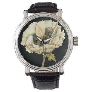 Cream Poppy-ventilator op zwarte achtergrond Horloge