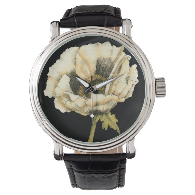 Cream Poppy-ventilator op zwarte achtergrond Horloge (Voorkant)
