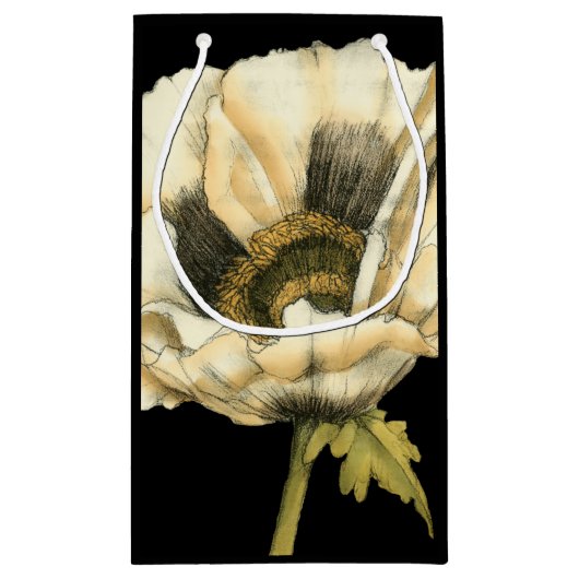 Cream Poppy-ventilator op zwarte achtergrond Klein Cadeauzakje (Achterkant)