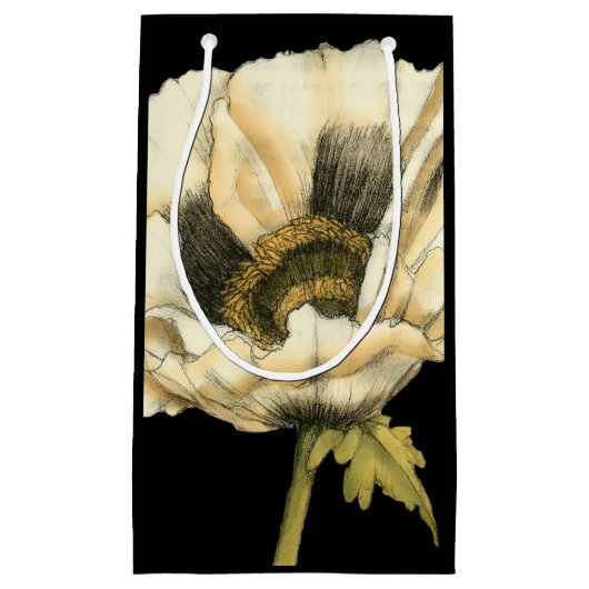 Cream Poppy-ventilator op zwarte achtergrond Klein Cadeauzakje (Voorkant)