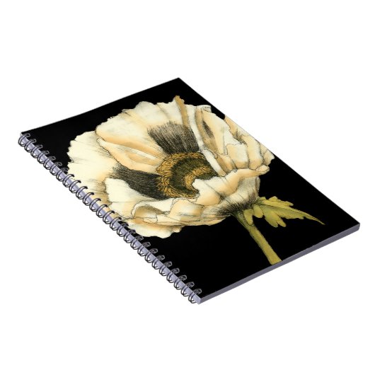 Cream Poppy-ventilator op zwarte achtergrond Notitieboek (Rechterzijde)