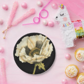 Cream Poppy-ventilator op zwarte achtergrond Papieren Bordje (Feest)