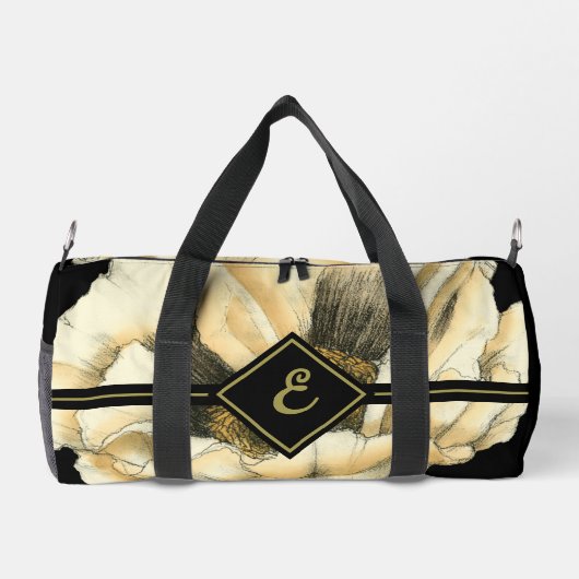 Cream Poppy-ventilator op zwarte achtergrond Plunjezak (Achterkant)