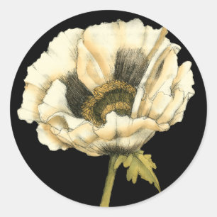 Cream Poppy-ventilator op zwarte achtergrond Ronde Sticker
