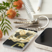 Cream Poppy-ventilator op zwarte achtergrond Sleutelhanger (Voorkant Rechts)