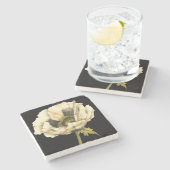 Cream Poppy-ventilator op zwarte achtergrond Stenen Onderzetter (Zijkant)