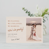 Cream Post Wedding Party Save the Date Folie Kaart (Staand Voorkant)