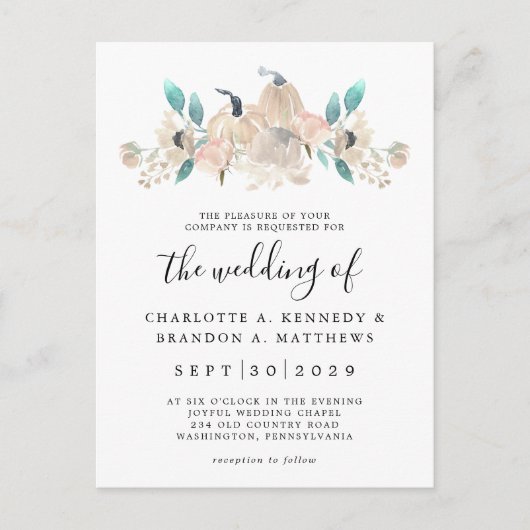 Cream Pumpkin en Eucalyptus Herfst Chic Invitation Briefkaart (Voorkant)