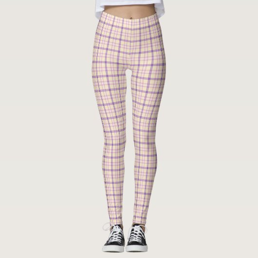 Cream Purple Plaid Classic Pattern Retro Leggings (Voorkant)