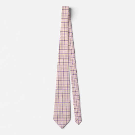 Cream Purple Plaid Classic Pattern Retro Neck Tie Stropdas (Voorkant)