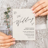 Cream QR-code in één minimalistische bruiloft Uitnodiging Briefkaart