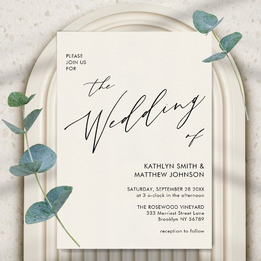 Cream QR-code in één minimalistische bruiloft Uitnodiging Briefkaart