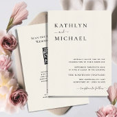 Cream QR-code in één modern minimalistisch huwelij Kaart