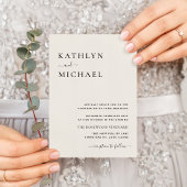 Cream QR-code in één modern minimalistisch huwelij Uitnodiging Briefkaart