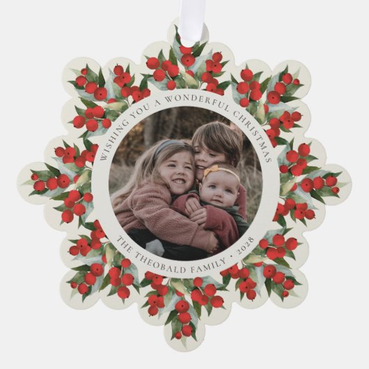 Cream Red Berries+Greenery Christmas Paper Ornament Kaart (Voorkant)