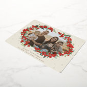 Cream Red Berry + Eucalyptus kerstfoto Folie Feestdagenkaart (Gedraaid)