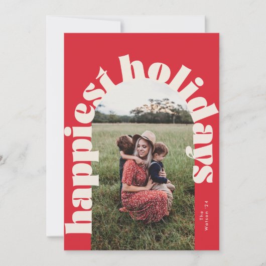 Cream Red Bold Typografie Christmas One Foto Feestdagenkaart (Voorkant)