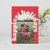 Cream Red Bold Typografie Christmas One Foto Feestdagenkaart (Staand voorkant)